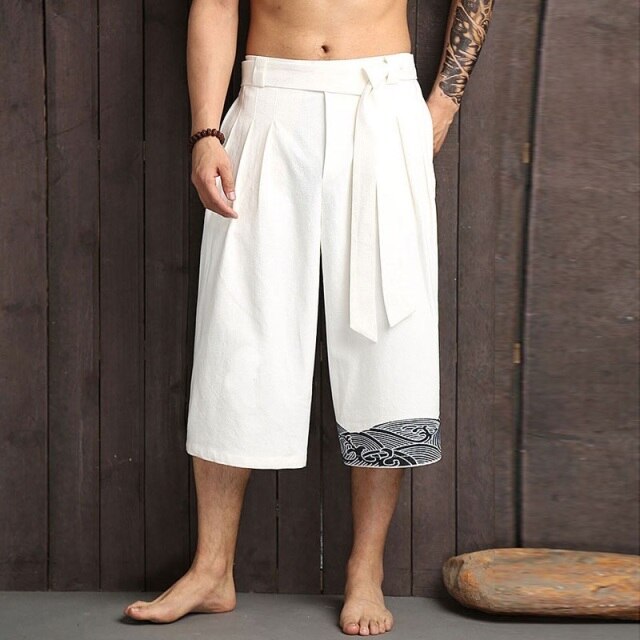 Chinese Traditional Pants Men Asian Clothing Bath Pants Casual Loose Male Japan Style Yukata Trousers Linen Cropped Pants KK3524