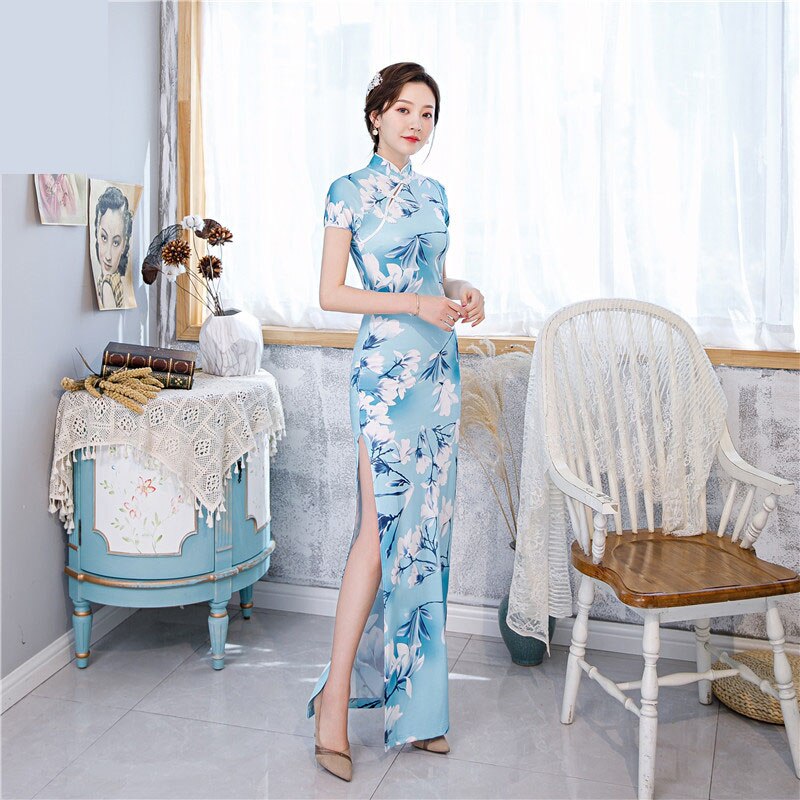 2021 Elegant Women Cheongsam Chinese Traditional Slim Dress Wedding Costume Long Dresses Sexy Qipao Plus Size Multi Color