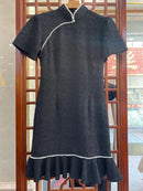 Chinesische verbesserte Cheongsams Sommer junge Mädchen Kurzarm Blumenkleid Frauen Jacquard Satin Rüschen Studenten Kleider