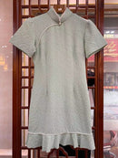 Chinesische verbesserte Cheongsams Sommer junge Mädchen Kurzarm Blumenkleid Frauen Jacquard Satin Rüschen Studenten Kleider