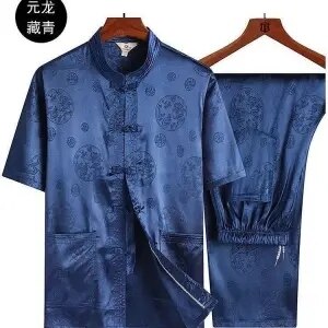 Conjunto de dos piezas de pantalones de manga corta informales de verano de ropa de mediana edad para hombres Tang de seda