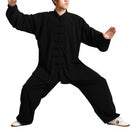 2 Teile / satz Unisex Knopfleiste Hemd Lose Einfarbig Traditionelle Chinesische Tai Chi Anzug Kung Fu Tragen