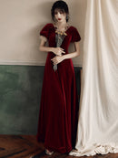 Burgund Ballkleider V-Ausschnitt Velours Party Langes Abendkleid Sexy Rückenfreie Abendkleider Robe De Soiree