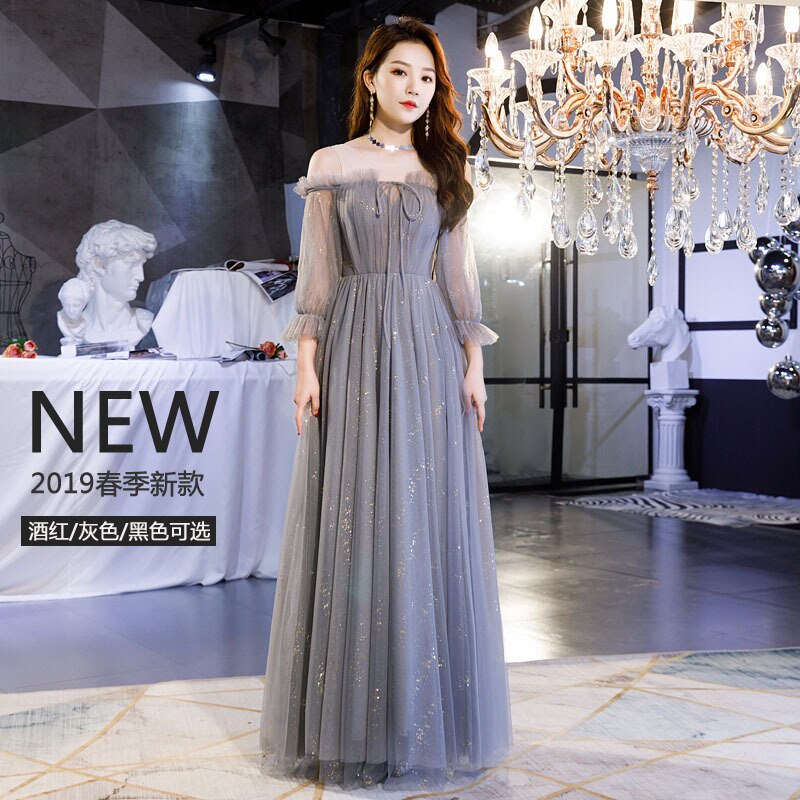 Sexy langärmelige orientalische Partyfrau schulterfrei Bühnenshow in voller Länge Qipao elegantes Promi-Abendkleid Bankettkleider