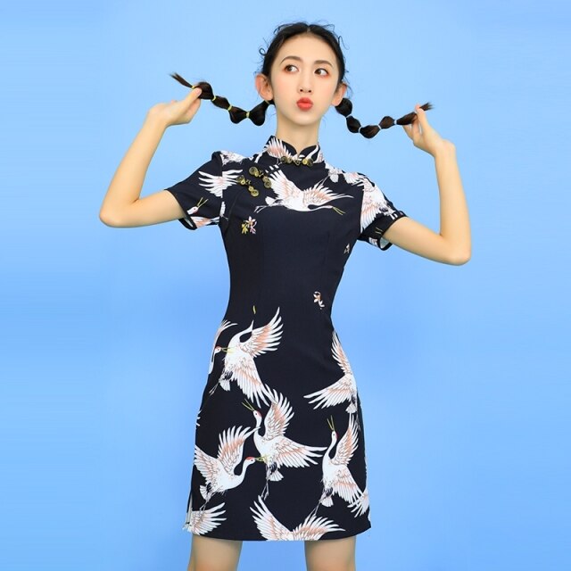 Chica diaria de nuevo estilo Cheongsam mejora vestido estilo chino negro