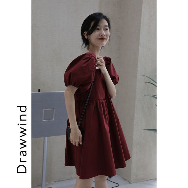 Girl Elegant Dress Bubble Sleeve Women's Summer New Style Square Neck Loose Temperament Short Slim Harajuku Vintage Mini Dress