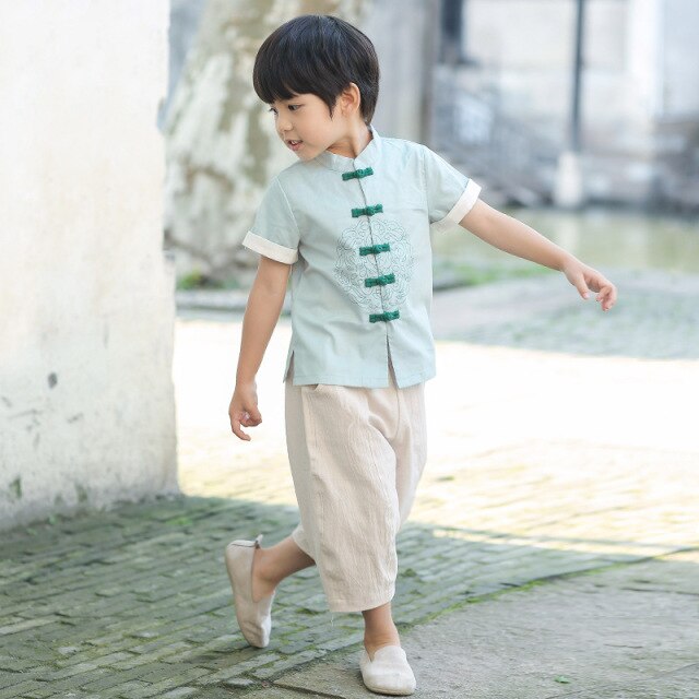Hanfu für Sommerkinder, Tang-Anzug im chinesischen Stil, Kurzarmanzug, Retro-Stil im chinesischen Stil