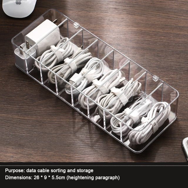 Cable Storage Box Transparent Plastic Data Line  Storage Container for Desk Stationery Makeup Organizer, Key and Jewelry Box