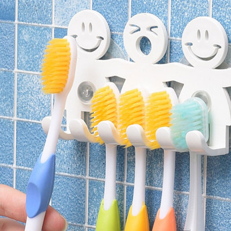Soporte para cepillo de dientes, ventosa montada en la pared, 5 posiciones, bonitos juegos de baño con sonrisa de dibujos animados, accesorios de baño, 1 ud.