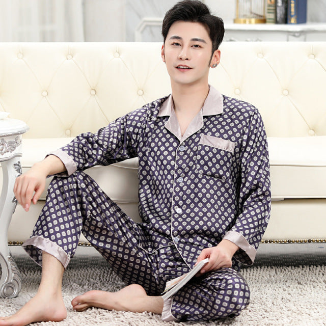 Pijamas de diseñador para hombre, ropa de dormir de manga larga, pantalones, pijamas finos de seda helada, conjunto de ropa de dormir para hombre, conjunto de Pijama