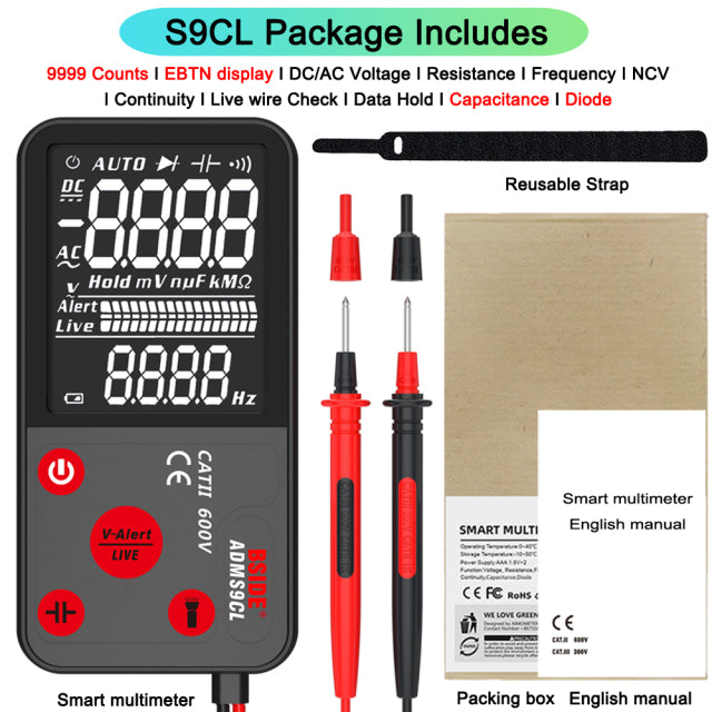BSIDE Digital Multimeter 9999 T-RMS 3.5&quot;LCD Color Display DC AC Voltage Capacitance Ohm Diode multimetro NCV Hz Live wire Tester