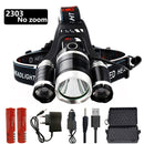 Potente faro de 3 led XM T6 con zoom, linterna de cabeza recargable, linterna impermeable, linterna de pesca, almacén ruso