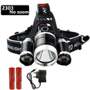 Potente faro de 3 led XM T6 con zoom, linterna de cabeza recargable, linterna impermeable, linterna de pesca, almacén ruso