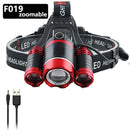 Potente faro de 3 led XM T6 con zoom, linterna de cabeza recargable, linterna impermeable, linterna de pesca, almacén ruso