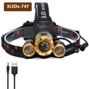 Potente faro de 3 led XM T6 con zoom, linterna de cabeza recargable, linterna impermeable, linterna de pesca, almacén ruso