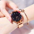 Neue Art- und Weiseuhr für Frauen-eleganten Magnet-Quarz-Frauenuhr-Wölbungs-sternenklaren Himmel-römische Ziffer-Dame-Armbanduhr-Geschenk Dropshipping