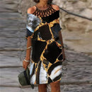 Mode Retro Druck Frauen Kleid Sexy V-Ausschnitt Kurzarm Lose Strand Homewear Kleid Sommer Lässig Bequem Weibliches Modell Kleid