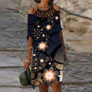 Mode Retro Druck Frauen Kleid Sexy V-Ausschnitt Kurzarm Lose Strand Homewear Kleid Sommer Lässig Bequem Weibliches Modell Kleid