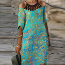 Mode Retro Druck Frauen Kleid Sexy V-Ausschnitt Kurzarm Lose Strand Homewear Kleid Sommer Lässig Bequem Weibliches Modell Kleid