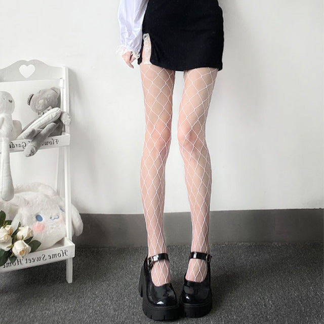 Sexy Women High waist fishnet stocking club tights panty knitting net pantyhose mesh lingerie Anime Lolita Cosplay Costumes 2021