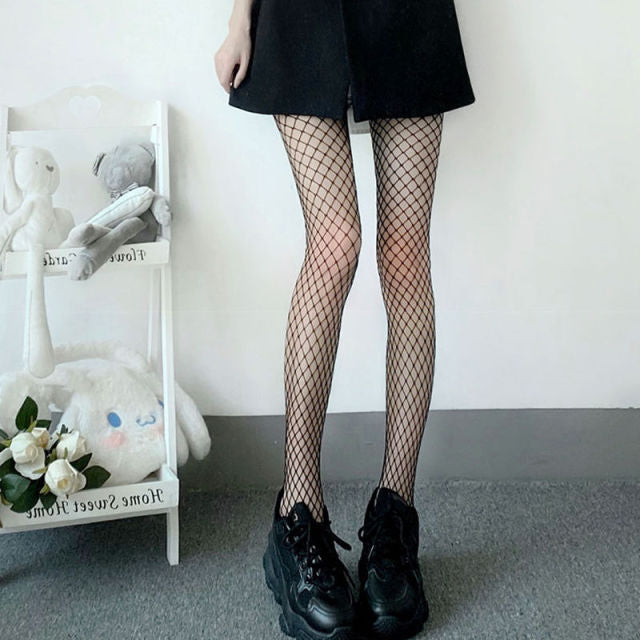 Sexy Women High waist fishnet stocking club tights panty knitting net pantyhose mesh lingerie Anime Lolita Cosplay Costumes 2021