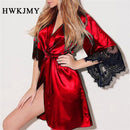 Plus Size Fashion Sexy Spitze Satin Nachtwäsche Damen Damen Nachtkleid Dessous Nachthemden V-Ausschnitt Nachthemd Lace Up Loses Nachthemd