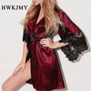 Plus Size Fashion Sexy Spitze Satin Nachtwäsche Damen Damen Nachtkleid Dessous Nachthemden V-Ausschnitt Nachthemd Lace Up Loses Nachthemd