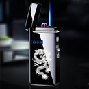 Nuevo encendedor USB de Metal a prueba de viento, encendedor Turbo Jet, encendedor LED de doble arco, encendedor de cigarros de tubo de butano eléctrico recargable a Gas