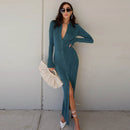 CNYISHE 2021 Fall Breasted Long Sleeve Maxi Dresses Turn-down Collar Pure Color Split Dress Streetwear Cardigan Shirt Dress Robe