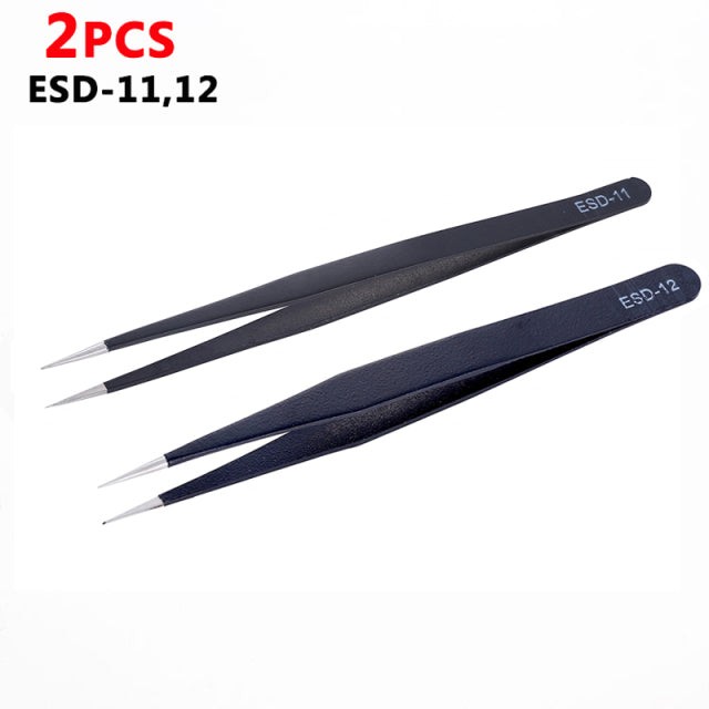 Electronics Industrial Tweezers Anti-static Curved Straight Tip Precision Stainless Forceps Phone Repair Hand Tools Sets