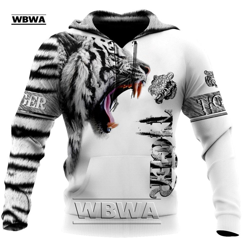 Marca de moda otoño león sudaderas con capucha piel de tigre blanco 3D todo impreso sudadera para hombre Unisex Zip pulóver chaqueta Casual