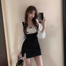 Kleid Frauen Frühling Sexy Puffärmel Schlank Mini Mode Koreanisch Stil Quadratisch Kragen Reifen Feminin Freizeit Süß Straße Cool Neu