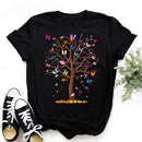 Mujer mariposa árbol estampado Harajuku verano camisetas Casual cuello redondo manga corta Top camiseta mujer negro camiseta Drop Ship