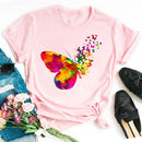 Mujer mariposa árbol estampado Harajuku verano camisetas Casual cuello redondo manga corta Top camiseta mujer negro camiseta Drop Ship