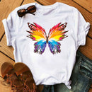 Mujer mariposa árbol estampado Harajuku verano camisetas Casual cuello redondo manga corta Top camiseta mujer negro camiseta Drop Ship