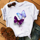 Mujer mariposa árbol estampado Harajuku verano camisetas Casual cuello redondo manga corta Top camiseta mujer negro camiseta Drop Ship