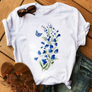 Mujer mariposa árbol estampado Harajuku verano camisetas Casual cuello redondo manga corta Top camiseta mujer negro camiseta Drop Ship