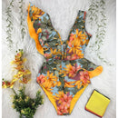 2021 New Sexy Ruffle Print Floral One Piece Badeanzug weg von der Schulter-Badebekleidung Frauen Solid Deep-V Beachwear Badeanzug Monkini