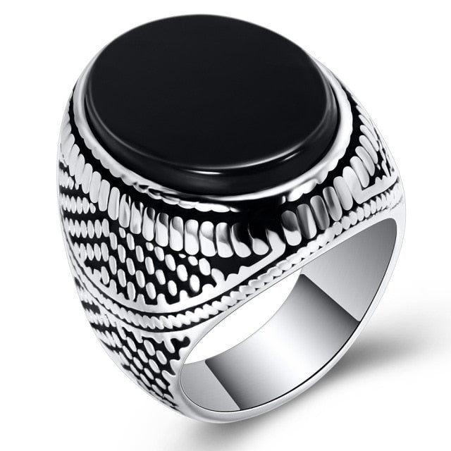 Joyería turca Retro hecha a mano 2021, anillo de águila Vintage otomano para hombre, anillo de piedra de ónix negro con incrustaciones, joyería de motorista Punk para fiesta