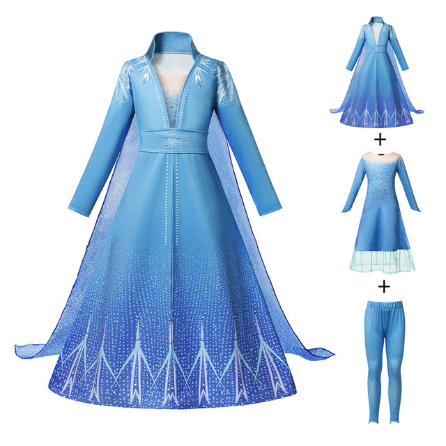 Frozen 1&amp;2 Anna Elsa Princess Dress For Girl Birthday Party Tulle Prom Gown Kids Christmas Cosplay Snow Queen Coronation Costume