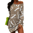 Frauen Kleid Letters Print Hip Hop Langes T-Shirt Lose Lässige Streetwear Langarm O Neck Kleid für Party Plus Size вечернее