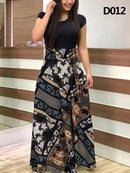 Damen Sommer Langes Kleid Gedruckt Spleißen Blumen Bankett Rundhals Kurzarm Enges Kleid Elegant Sexy Frau Langes Kleid Xl