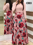 Damen Sommer Langes Kleid Gedruckt Spleißen Blumen Bankett Rundhals Kurzarm Enges Kleid Elegant Sexy Frau Langes Kleid Xl