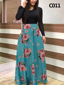 Damen Sommer Langes Kleid Gedruckt Spleißen Blumen Bankett Rundhals Kurzarm Enges Kleid Elegant Sexy Frau Langes Kleid Xl