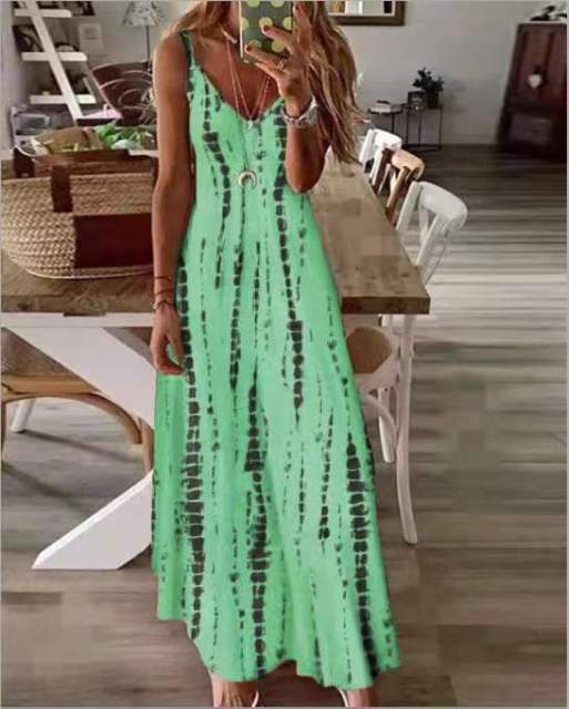 2021 New High Street Tie Dye Dress Sexy Spaghetti Strap cuello en V vestidos largos mujeres verano playa vestidos fiesta túnica de talla grande 5XL