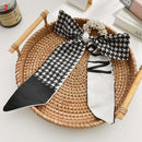 Korea Langes Band Perlen Haarbänder Schleife Haargummis Für Frauen Mädchen Sommer Blumendruck Pontail Haargummis Haarschmuck