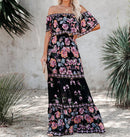 Sommer Druck Vintage Lange Kleider Für Frauen Sexy Off-Shoulder Rüschen Mode Boho Party Maxi Kleid 2022 Damen Strand Sommerkleid