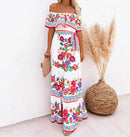 Sommer Druck Vintage Lange Kleider Für Frauen Sexy Off-Shoulder Rüschen Mode Boho Party Maxi Kleid 2022 Damen Strand Sommerkleid