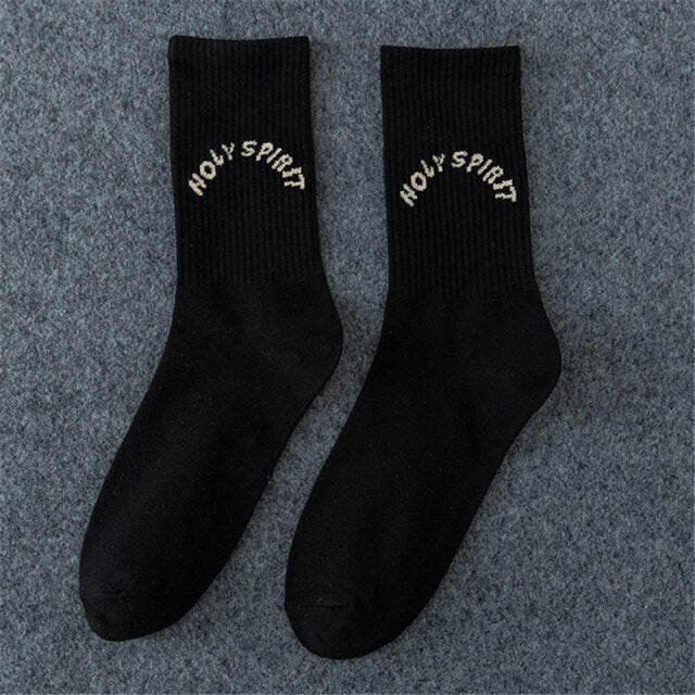 Moda hombre calcetines medianos Boardtastic Skateboarding negro blanco deportes Harajuku Kanye West Hip Hop calcetines de tubo de algodón