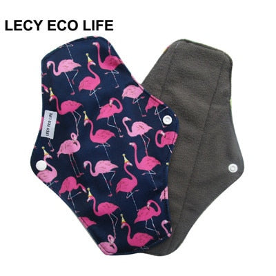 [LECY ECO LIFE] Menstruationseinlagen aus Bambuskohle-Fleece für Frauen mit Flamingo-Aufdruck, wiederverwendbare wasserdichte Mumieneinlagen für Frauen